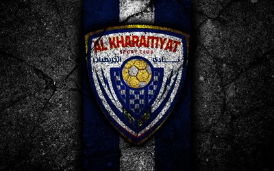 4k, Al-Kharitiyath FC, emblem, Qatar Stars League, soccer, black stone, football club, logo, Qatar, Al-Kharitiyath, Doha, asphalt texture, FC Al-Kharitiyath