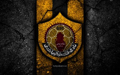 4k, Qatar SC FC, emblem, Qatar Stars League, soccer, black stone, football club, logo, Qatar, Qatar SC, Doha, asphalt texture, FC Qatar SC