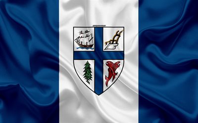 Yeni Westminster bayrağı, 4k, ipek doku, Kanada, şehir, mavi ipek bayrak, bayrak, New Westminster, British Columbia, sanat, Kuzey Amerika, New York