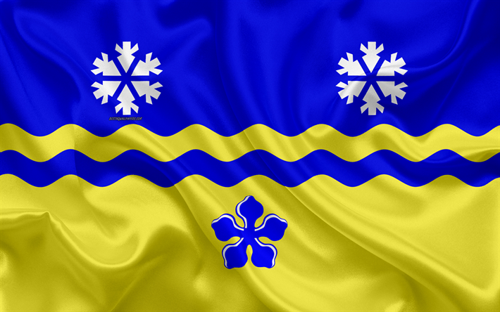 flagge von prince george, 4k, seide textur, kanadischen stadt, blau-gelb-seide-flag, neue prince george flagge, british columbia, kanada, kunst, nordamerika, prince george