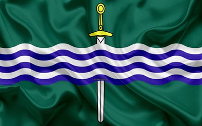 Lipun Peterborough, 4k, silkki tekstuuri, Kanadan kaupunki, vihre&#228; silkki lippu, Peterborough lippu, Ontario, Kanada, art, Pohjois-Amerikassa, Peterborough