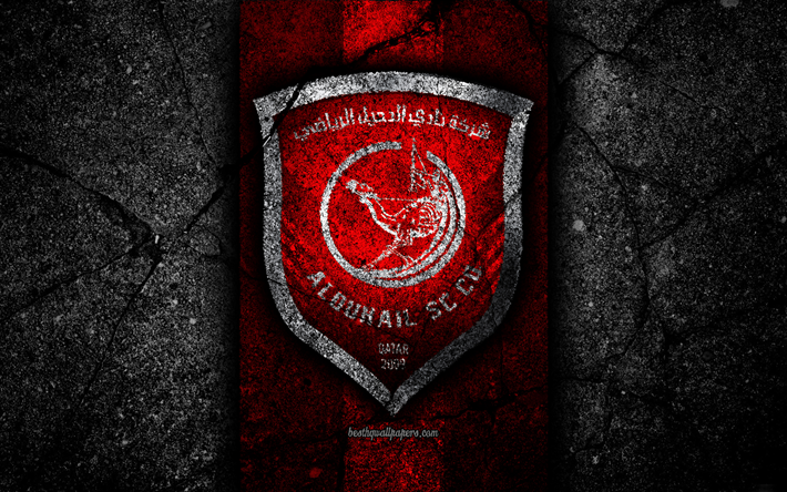 4k, Al-Duhail FC, emblem, Qatar Stars League, soccer, black stone, football club, logo, Qatar, Al-Duhail, Doha, asphalt texture, FC Al-Duhail
