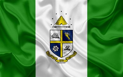 Flagga av Saint Catharines, 4k, siden konsistens, Kanadensiska staden, gr&#246;n vit silk flag, Saint Catharines flagga, Ontario, Kanada, konst, Nordamerika, Saint Catharines