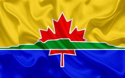 Flagga av Thunder Bay, 4k, siden konsistens, Kanadensiska staden, gul bl&#229; silk flag, Thunder Bay flagga, Ontario, Kanada, konst, Nordamerika, Thunder Bay