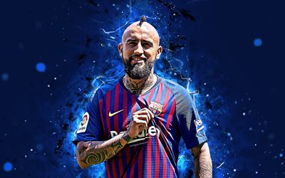 Arturo Vidal, 4k, soyut sanat, futbol, Barcelona, UEFA, Vidal, Barca, &#231;ocuklar, neon ışıkları, FC Barcelona, LaLiga