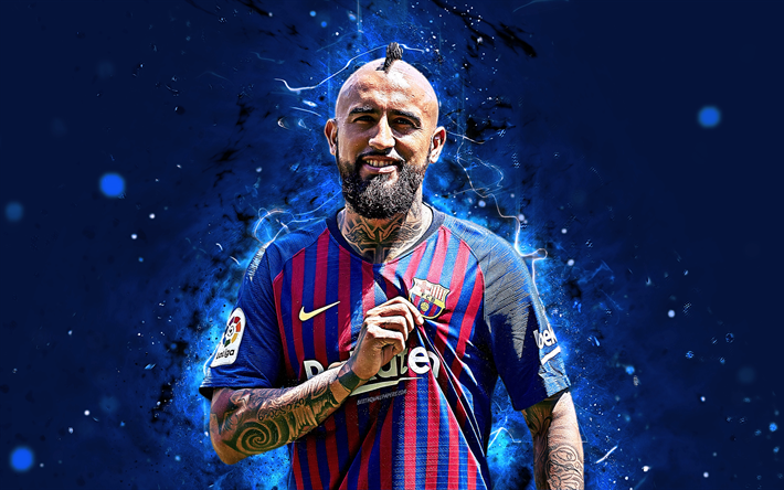 Arturo Vidal, 4k, abstrakt konst, fotboll, Barcelona, Ligan, Vidal, Barca, fotbollsspelare, neon lights, FC Barcelona, LaLiga