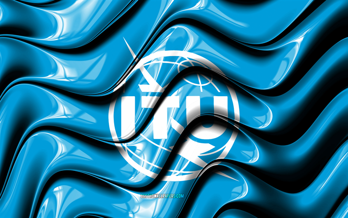 International Telecommunication Union flag, 4k, organizzazioni del mondo, Bandiera dell&#39;ITU, 3D arte, l&#39;Unione Internazionale delle Telecomunicazioni, ITU