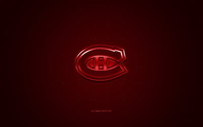 montreal canadiens, die kanadischen eishockey-club, nhl, rotes logo, rote kohlenstoff-faser-hintergrund, hockey, quebec, montreal, kanada, usa, national hockey league: montreal canadiens-logo