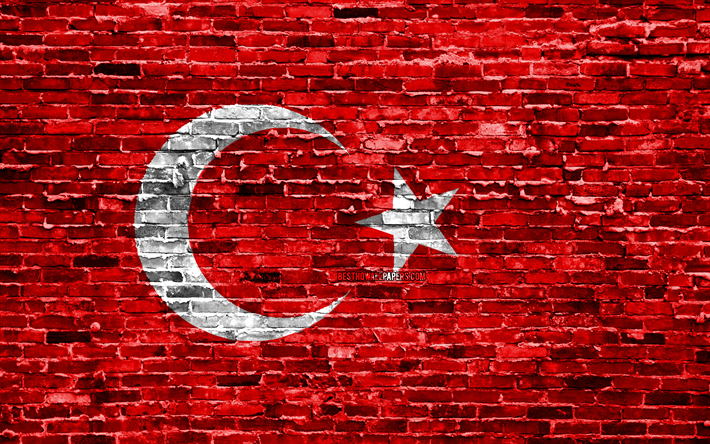 4k, Turkish flag, bricks texture, Europe, national symbols, Flag of Turkey, brickwall, Turkey 3D flag, European countries, Turkey