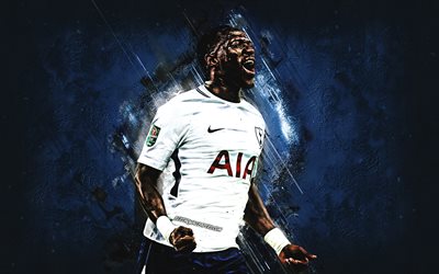 Moussa Sissoko, Tottenham Hotspur FC, portrait, French football player, midfielder, Premier League, England, football, blue stone background