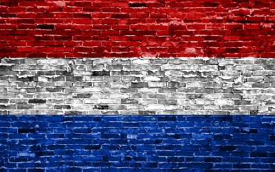 4k, العلم الهولندي, الطوب الملمس, أوروبا, الرموز الوطنية, علم هولندا, brickwall, هولندا 3D العلم, البلدان الأوروبية, هولندا