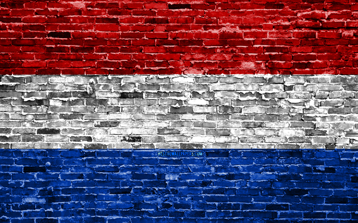 4k, オランダフラグ, レンガの質感, 欧州, 国立記号, 旗のオランダ, brickwall, オランダの3Dフラグ, 欧州諸国, オランダ
