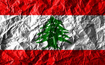Drapeau libanais, 4k, papier froiss&#233;, les pays d&#39;Asie, cr&#233;atif, Drapeau du Liban, les symboles nationaux, en Asie, au Liban 3D drapeau, Liban
