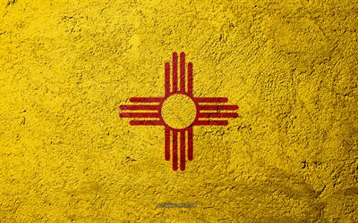 Flag of State of New Mexico, concrete texture, stone background, New Mexico flag, USA, New Mexico State, flags on stone, Flag of New Mexico