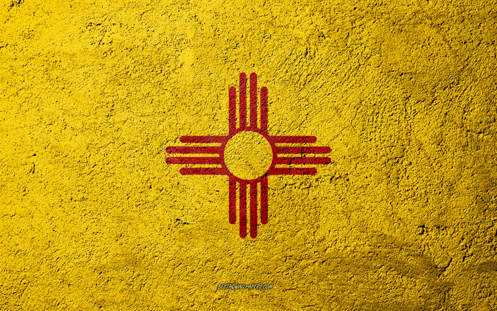 Flag of State of New Mexico, concrete texture, stone background, New Mexico flag, USA, New Mexico State, flags on stone, Flag of New Mexico