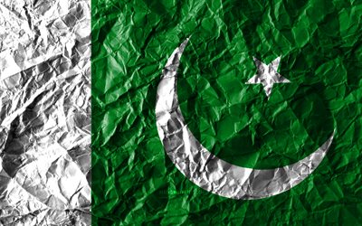 Pakistanin lippu, 4k, rypistynyt paperi, Aasian maissa, luova, kansalliset symbolit, Aasiassa, Pakistanin 3D flag, Pakistan
