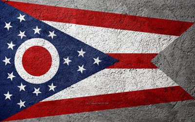 Flag of State of Ohio, concrete texture, stone background, Ohio flag, USA, Ohio State, flags on stone, Flag of Ohio