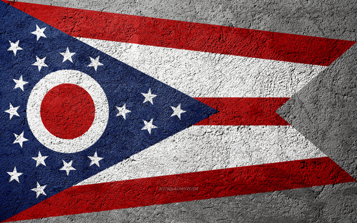 Lipun Ohio, betoni rakenne, kivi tausta, Ohion lippu, USA, Ohio State, liput kivi, Flag of Ohio