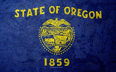 Flag of State of Oregon, concrete texture, stone background, Oregon flag, USA, Oregon State, flags on stone, Flag of Oregon