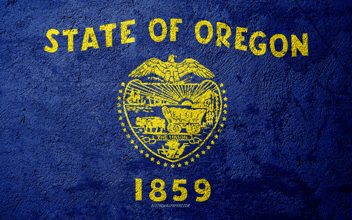 Lipun Oregon, betoni rakenne, kivi tausta, Oregon lippu, USA, Oregon State, liput kivi