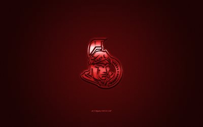 Ottawa Senators, Canadian hockey club, NHL, punainen logo, punainen hiilikuitu tausta, j&#228;&#228;kiekko, Ottawa, Kanada, USA, National Hockey League, Ottawa Senators-logo