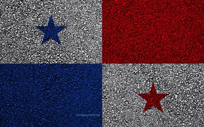 Flag of Panama, asphalt texture, flag on asphalt, Panama flag, North America, Panama, flags of North America countries