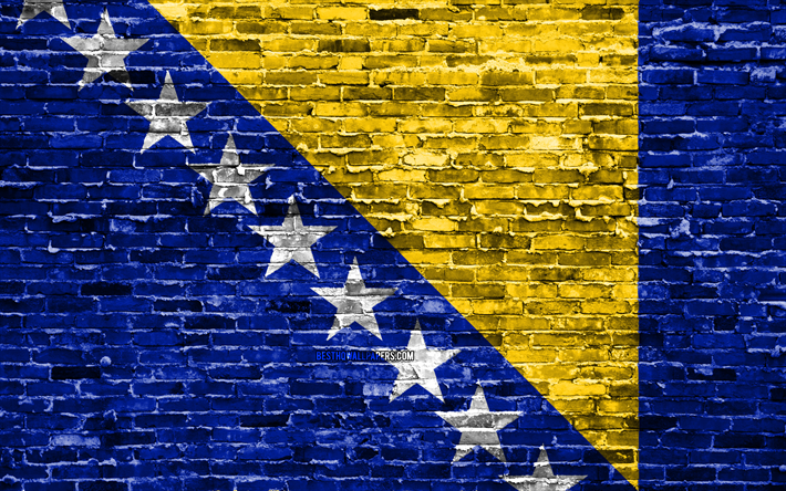 4k, Bosniaco bandiera, mattoni texture, Europa, simboli nazionali, Bandiera della Bosnia ed Erzegovina, brickwall, i paesi Europei, Bosnia e Erzegovina