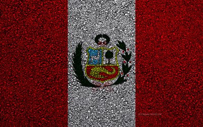 Bandeira do Peru, a textura do asfalto, sinalizador no asfalto, Peru bandeira, Am&#233;rica Do Sul, Peru, bandeiras de pa&#237;ses da Am&#233;rica do Sul