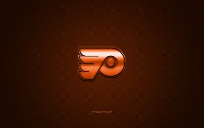 Philadelphia Flyers, American hockey club, NHL, oranssi logo, oranssi hiilikuitu tausta, j&#228;&#228;kiekko, Philadelphia, Pennsylvania, USA, National Hockey League, Philadelphia Flyers-logo
