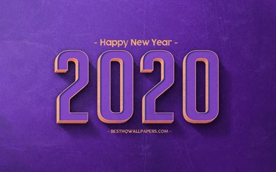 2020 &#197;r koncept, lila sten bakgrund, 2020 lila bakgrund, Gott Nytt &#197;r 2020, kreativ konst, 2020, lila retro bakgrund, 2020 konceptet