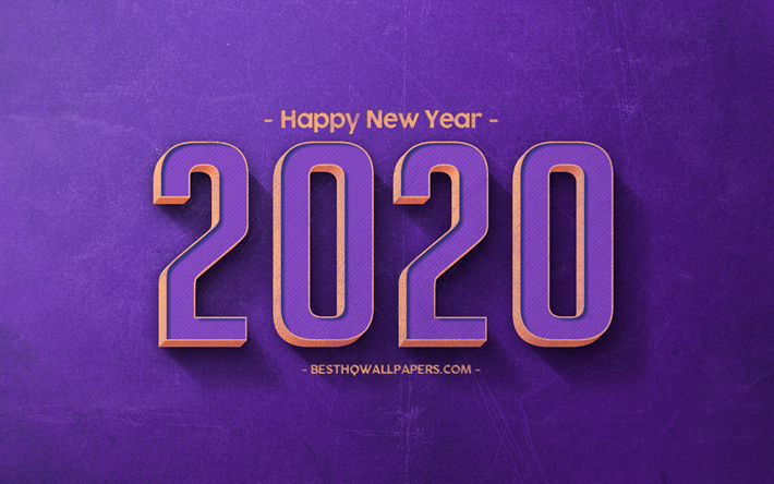 2020 jahr konzepte, lila stein hintergrund, 2020 lila hintergrund, gl&#252;ckliches neues jahr 2020, kreative kunst, 2020, lila retro-hintergrund, konzept 2020
