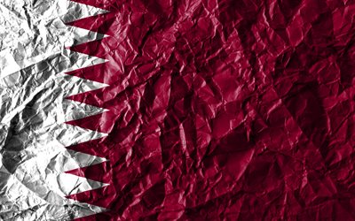 De Qatari bandeira, 4k, papel amassado, Pa&#237;ses asi&#225;ticos, criativo, Bandeira do Qatar, s&#237;mbolos nacionais, &#193;sia, Qatar 3D bandeira, Qatar