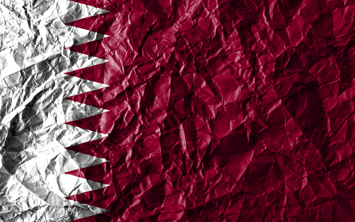 Qatarin lippu, 4k, rypistynyt paperi, Aasian maissa, luova, Lippu Qatar, kansalliset symbolit, Aasiassa, Qatar 3D flag, Qatar