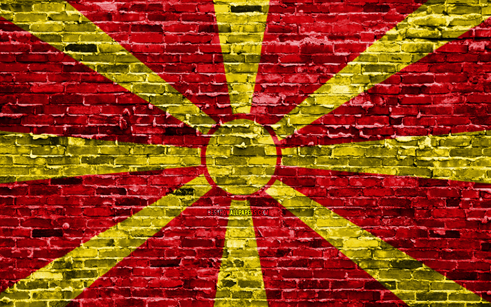 4k, eine mazedonische flagge, ziegel-textur, europa, die nationalen symbole, die flagge der nord-mazedonien, brickwall, nord-mazedonien-3d-flagge, europ&#228;ische l&#228;nder, nord-mazedonien