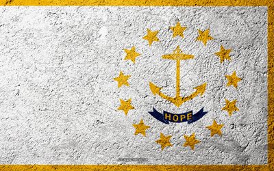 Flag of State of Rhode island, concrete texture, stone background, Rhode island flag, USA, Rhode island State, flags on stone, Flag of Rhode island