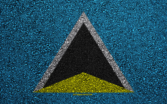 Bandiera di Saint Lucia, asfalto, trama, bandiera su asfalto, Saint Lucia, bandiera, America del Nord, Santa Lucia, bandiere del Nord America, paesi