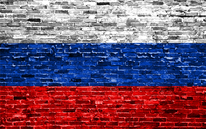4k, de bandera rusa, los ladrillos de la textura, de Europa, de los s&#237;mbolos nacionales, la Bandera de Rusia, brickwall, Rusia 3D de la bandera, los pa&#237;ses Europeos, Rusia