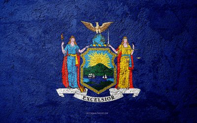Bandiera di Stato di New York, cemento texture di pietra, sfondo, New York bandiera, USA, Stato di New York, bandiere su pietra, la Bandiera di New York