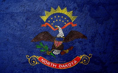 Flag of State of North Dakota, concrete texture, stone background, North Dakota flag, USA, North Dakota State, flags on stone, Flag of North Dakota