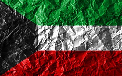 Kuwaiti bandeira, 4k, papel amassado, Pa&#237;ses asi&#225;ticos, criativo, Bandeira do Kuwait, s&#237;mbolos nacionais, &#193;sia, Kuwait 3D bandeira, Kuwait