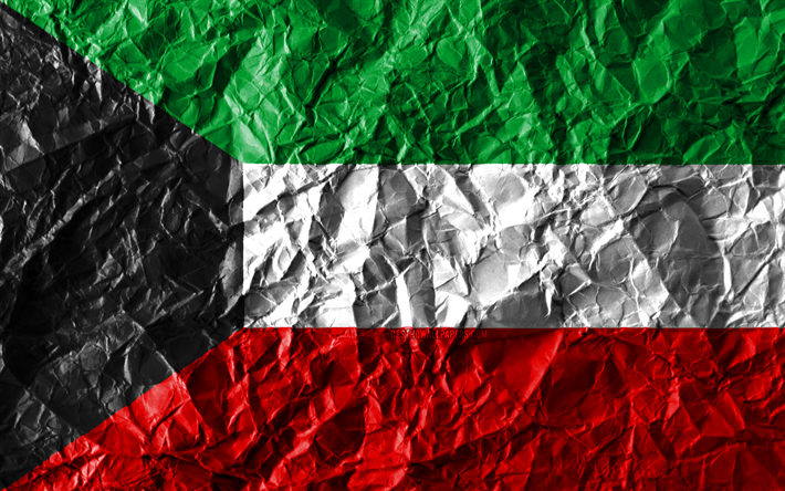 Kuwait bandera, 4k, papel arrugado, los pa&#237;ses Asi&#225;ticos, creativa, Bandera de Kuwait, los s&#237;mbolos nacionales, Asia, Kuwait 3D de la bandera, Kuwait