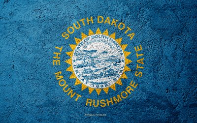 Flag of State of South Dakota, concrete texture, stone background, South Dakota flag, USA, South Dakota State, flags on stone, Flag of South Dakota
