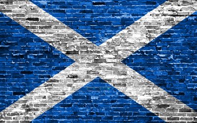4k, Scottish flag, bricks texture, Europe, national symbols, Flag of Scotland, brickwall, Scotland 3D flag, European countries, Scotland