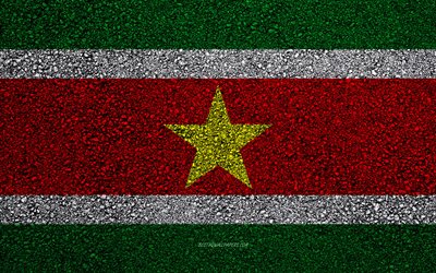 Bandeira do Suriname, a textura do asfalto, sinalizador no asfalto, Suriname bandeira, Am&#233;rica Do Sul, Suriname, bandeiras de pa&#237;ses da Am&#233;rica do Sul