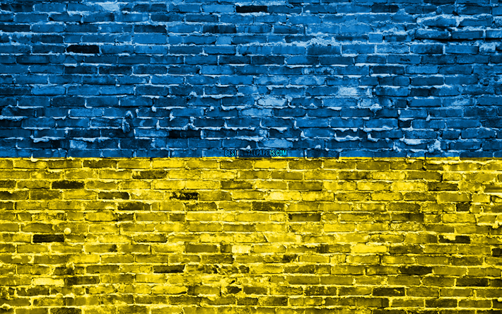 4k, العلم الأوكراني, الطوب الملمس, أوروبا, الرموز الوطنية, علم أوكرانيا, brickwall, أوكرانيا 3D العلم, البلدان الأوروبية, أوكرانيا