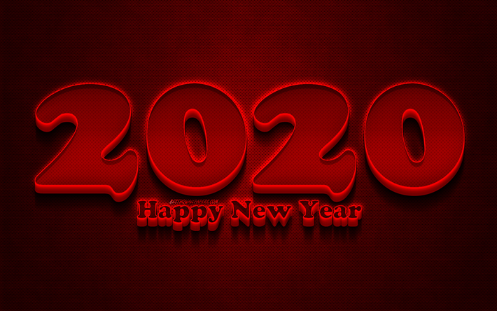 2020 roten 3d-ziffern, grunge, gl&#252;ckliches neues jahr 2020, rot, metall, hintergrund, 2020 neon art, 2020, konzepte, neon-stellig, bis 2020 auf rotem hintergrund, 2020 jahr ziffern