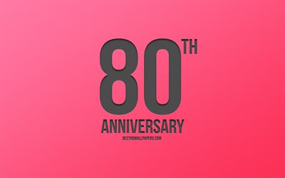 80th Anniversary sign, pink background, carbon anniversary signs, 80 Years Anniversary, stylish anniversary symbols, 80th Anniversary, creative art