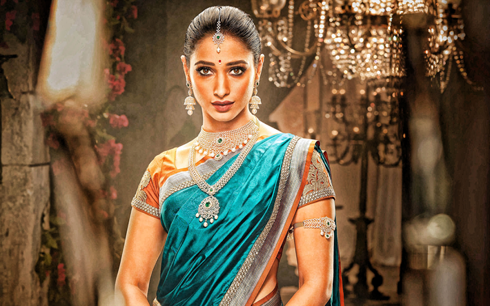 Tamannaah Bhatia, ritratto, attrice Indiana, Bollywood, la moda Indiana modello, vestiti Indiani