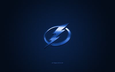 Tampa Bay Lightning, Amerikan hokey kul&#252;b&#252;, NHL, mavi logo, mavi karbon fiber arka plan, hokey, Tampa, Florida, ABD Ulusal Hokey Ligi, Tampa Bay Lightning logosu