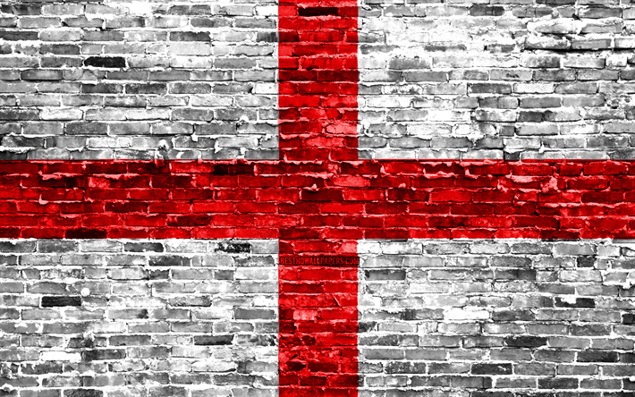 4k, English flag, bricks texture, Europe, national symbols, Flag of England, brickwall, England 3D flag, European countries, England